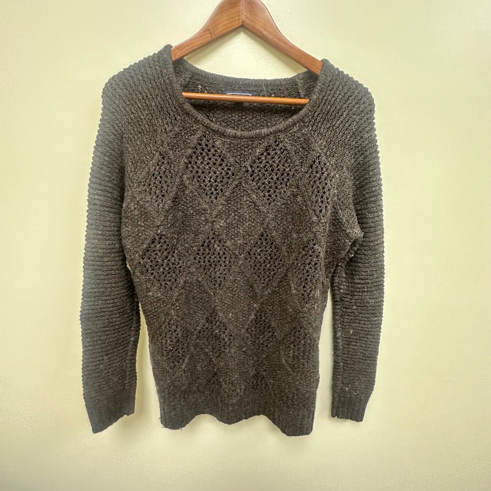 American Eagle Grey Diamond Open Knit Sweater Womens Medium Long Sleeve